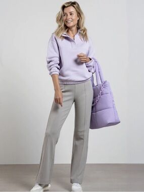 YAYA Jersey Wide Leg Trousers Joggers Sweatpants Gray Seam-Front Flare Pants